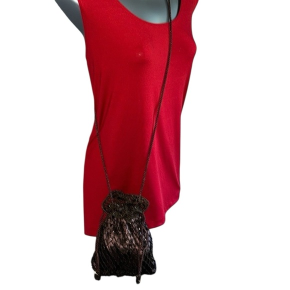 Flapper Style Brown Crochet Beaded Mesh Bag Pouch Style Sparkly Crossbody - Picture 6 of 9